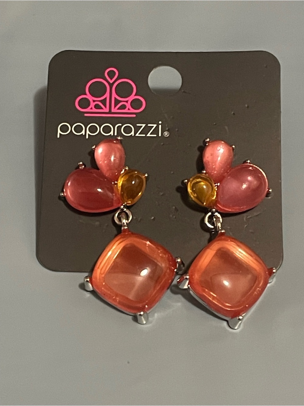paparazzi Pink and Amber Cluster Drop Earrings